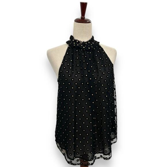 NWT LOFT Black and gold Polka Dot sleeveless high neck Blouse S​ - Picture 2 of 13
